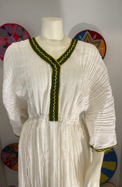 Traditional Habesha Dress with Olive Green Tilet