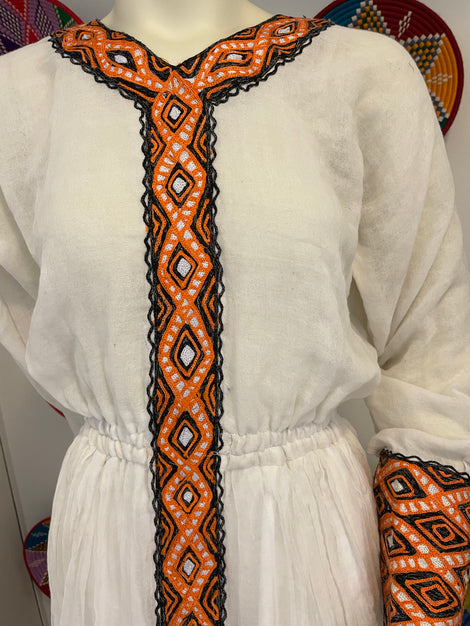 Orange Tilet Habesha Dress