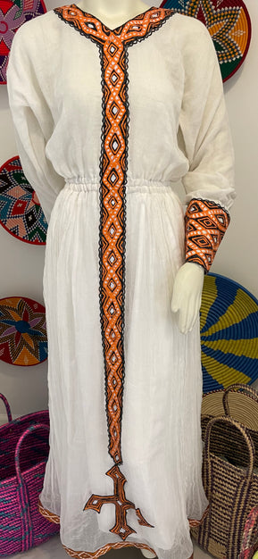 Orange Tilet Habesha Dress