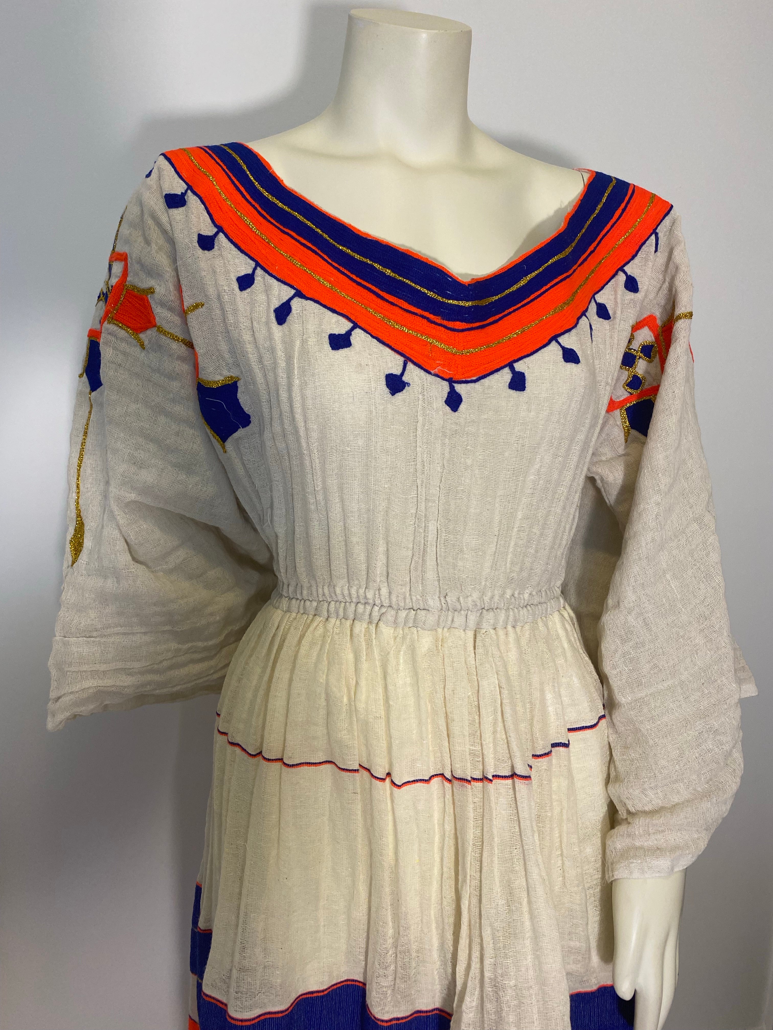 Habesha Dress with Orange and Blue Tilet (የሐገር ልብስ) “Aregash”