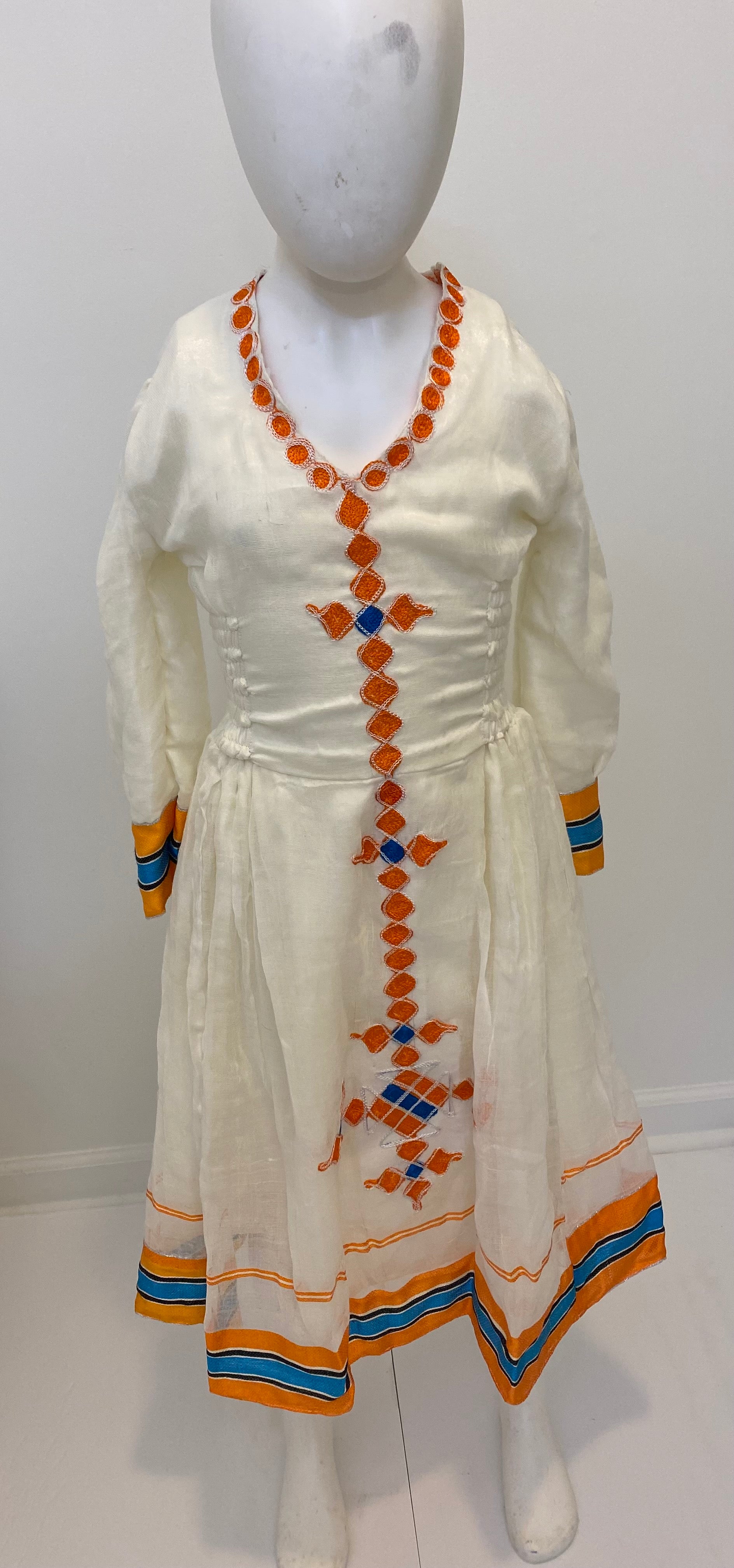 Orange and Blue Tilet Kid’s Habesha Dress