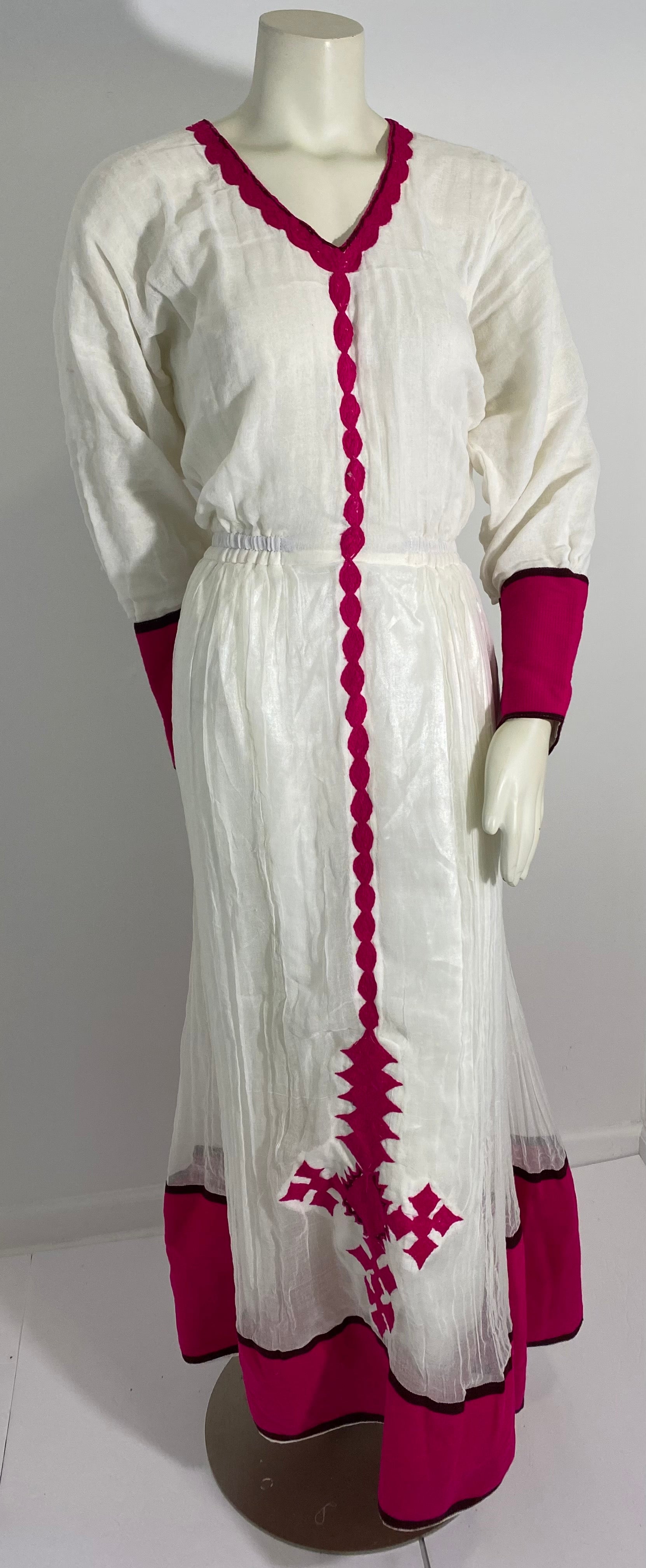 Habesha Dress with Pink Tilet  (የሐገር ልብስ) “Roza”