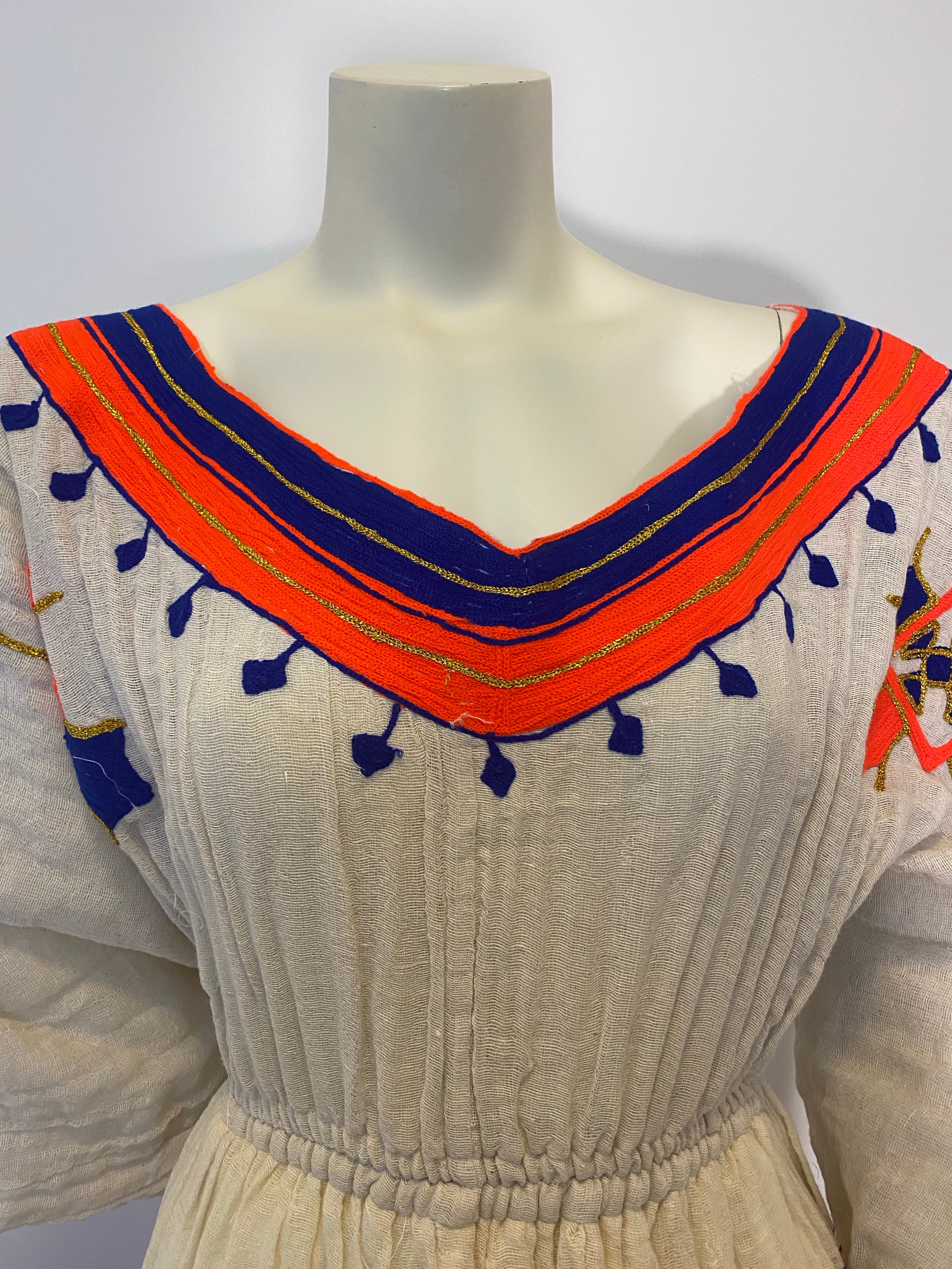 Habesha Dress with Orange and Blue Tilet (የሐገር ልብስ) “Aregash”