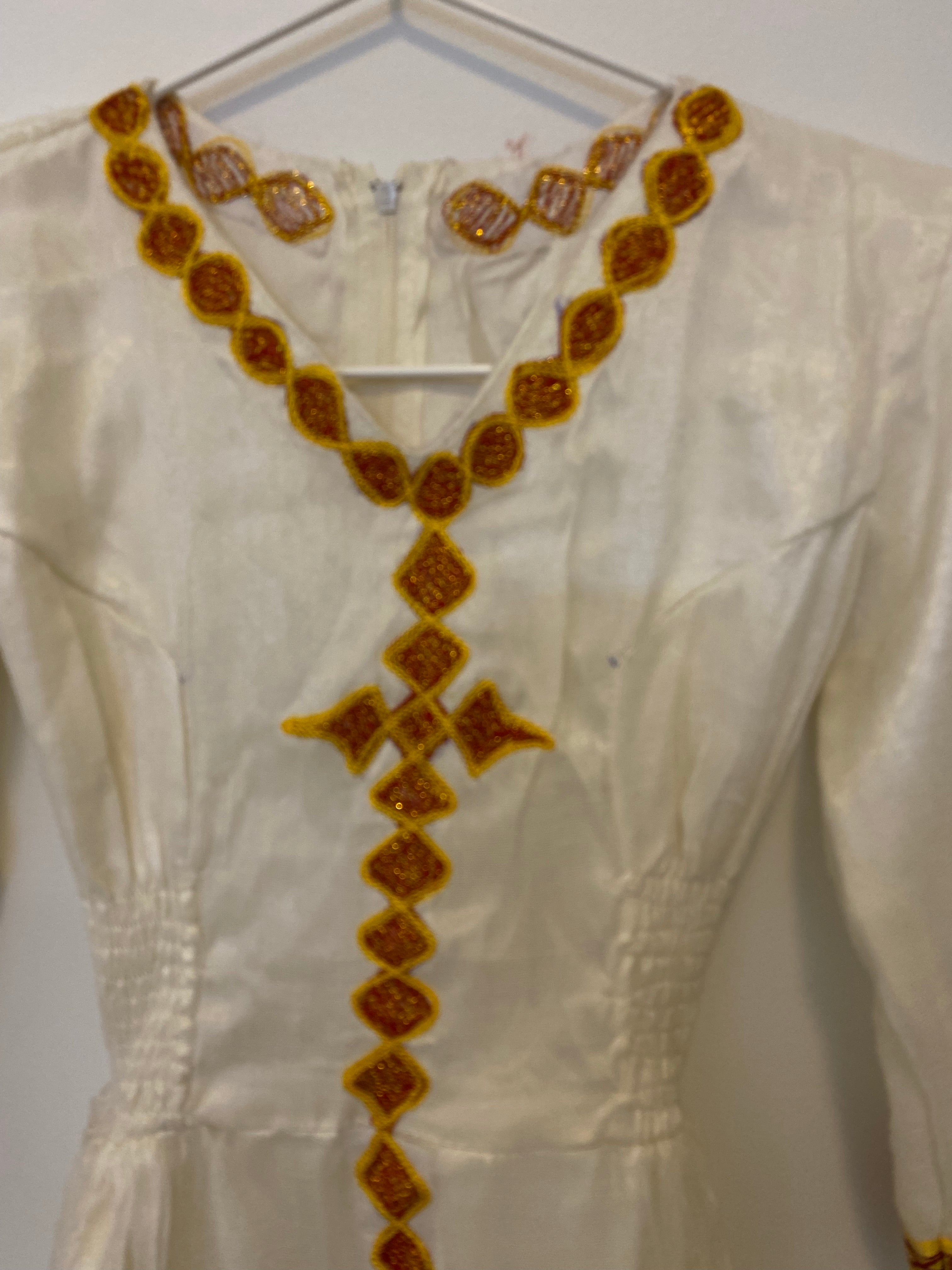 Burgundy and Yellow Tilet Kid’s Habesha Dress