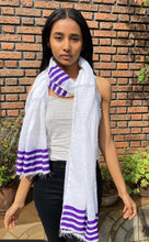 Load image into Gallery viewer, White/purple Stripes Scarf
