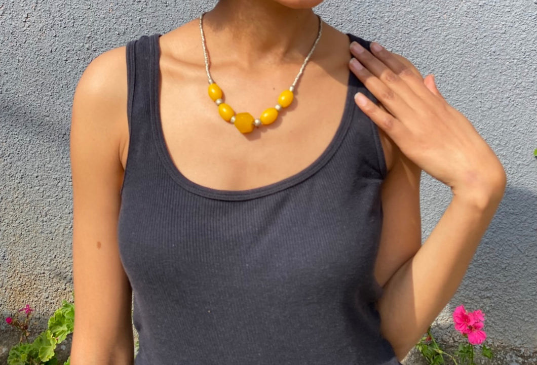 Yellow bead glass Necklace