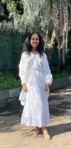 Habesha Dress with Nech be Nech Tilet (ሐገር ልብስ) “Meskel”