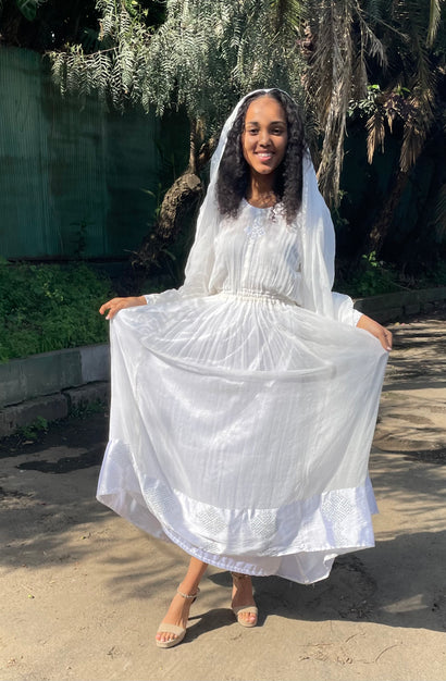 Habesha Dress with Nech be Nech Tilet (ሐገር ልብስ) “Meskel”