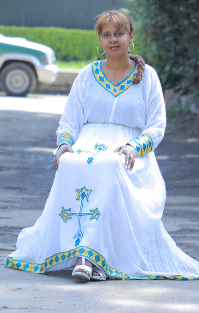 Habesha Dress with Yellow and Green Tilet