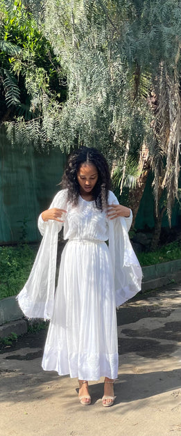 Habesha Dress with Nech be Nech Tilet (ሐገር ልብስ) “Meskel”