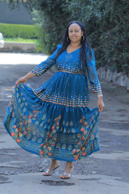 Blue Chiffon traditional dress