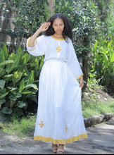 Load image into Gallery viewer, Gold Tilet Traditional Habesha dress
