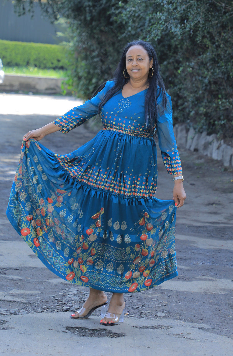 Blue Chiffon traditional dress