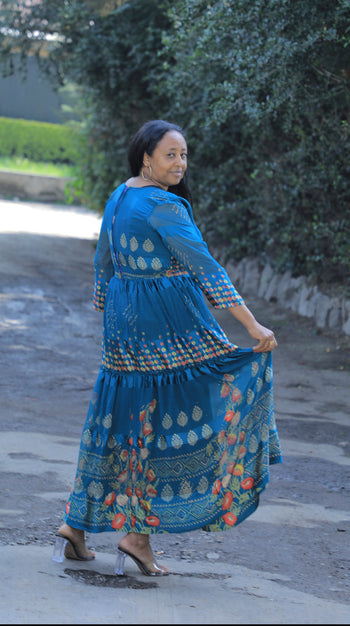 Blue Chiffon traditional dress