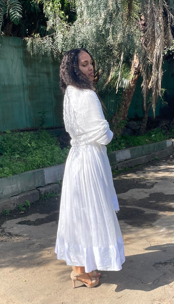 Habesha Dress with Nech be Nech Tilet (ሐገር ልብስ) “Meskel”