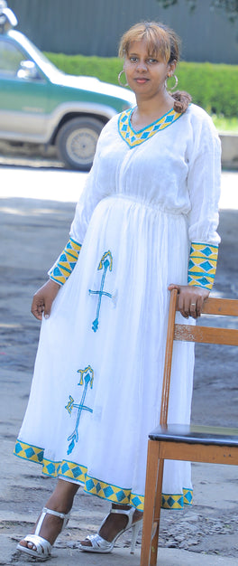 Habesha Dress with Yellow and Green Tilet