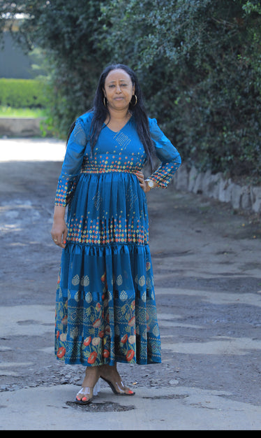 Blue Chiffon traditional dress