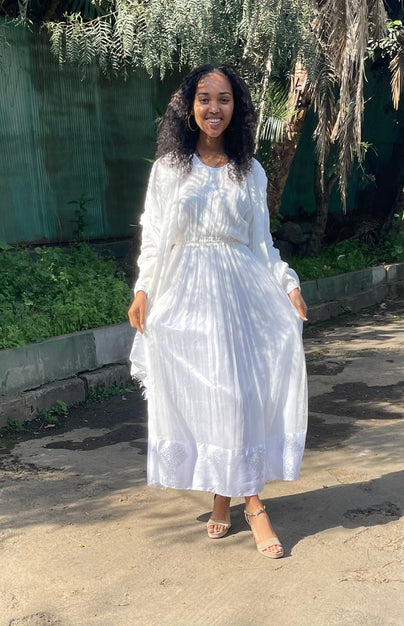 Habesha Dress with Nech be Nech Tilet (ሐገር ልብስ) “Meskel”