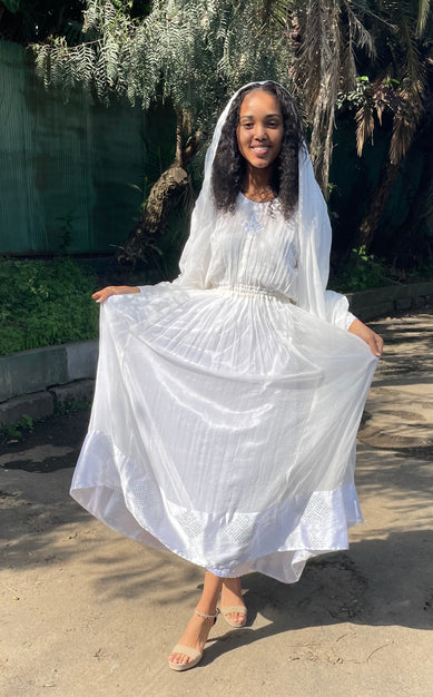 Habesha Dress with Nech be Nech Tilet (ሐገር ልብስ) “Meskel”