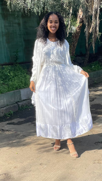 Habesha Dress with Nech be Nech Tilet (ሐገር ልብስ) “Meskel”