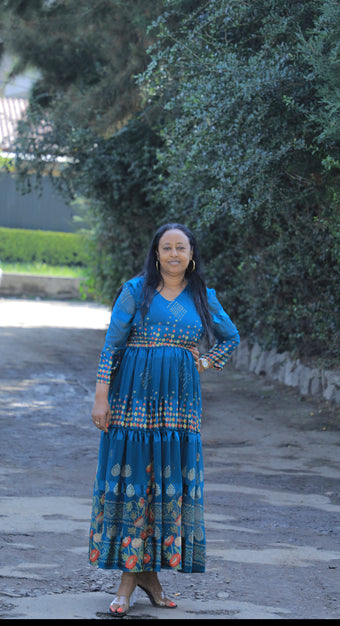 Blue Chiffon traditional dress