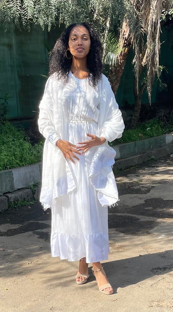 Habesha Dress with Nech be Nech Tilet (ሐገር ልብስ) “Meskel”