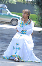 Load image into Gallery viewer, Habesha Dress with Yellow and Green Tilet
