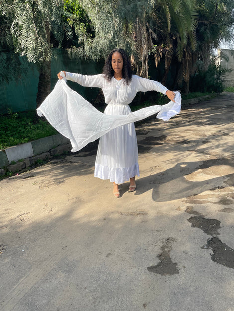 Habesha Dress with Nech be Nech Tilet (ሐገር ልብስ) “Meskel”