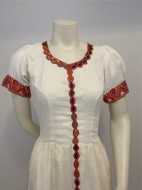 Habesha Dress with Red Tilet  (የሐገር ልብስ) “Yeshi”