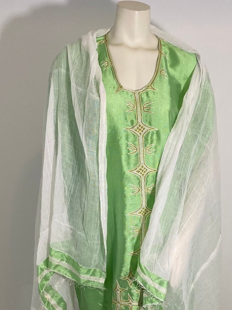 Light Green WIth White Buna Kemis