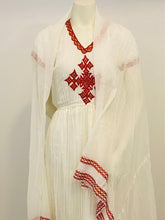 Load image into Gallery viewer, “ Amy” Traditional Habesha Dress with Red Tilet  (የሐገር ልብስ)
