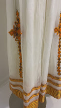 Load and play video in Gallery viewer, Habesha Dress with Brown and Orange Tilet  (የሐገር ልብስ) “Melat”
