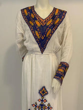 Load image into Gallery viewer, “Ariam” Traditional Habesha Dress with Orange And Blue Tilet
