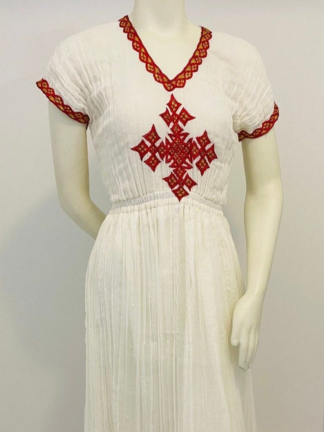 “ Amy” Traditional Habesha Dress with Red Tilet  (የሐገር ልብስ)