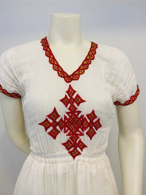 “ Amy” Traditional Habesha Dress with Red Tilet  (የሐገር ልብስ)