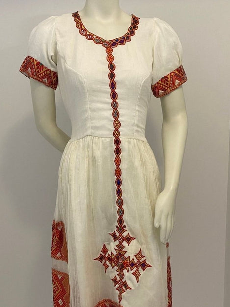 Habesha Dress with Red Tilet  (የሐገር ልብስ) “Yeshi”