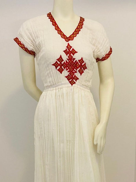 “ Amy” Traditional Habesha Dress with Red Tilet  (የሐገር ልብስ)