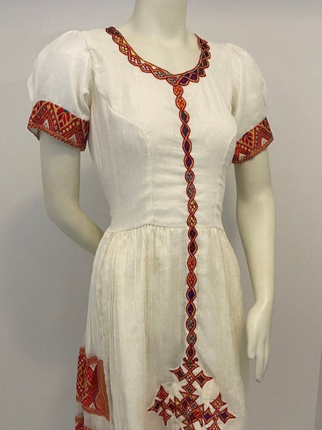 Habesha Dress with Red Tilet  (የሐገር ልብስ) “Yeshi”