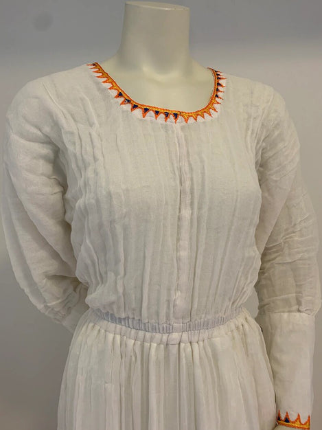 Traditional Habesha Dress with Orange Tilet (የሐገር ልብስ) “Amsale”