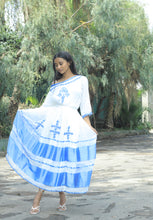 Load image into Gallery viewer, Habesha dress with blue tilet
