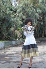 Load image into Gallery viewer, Habesha dress with black and gold Tilet “Helen 1”
