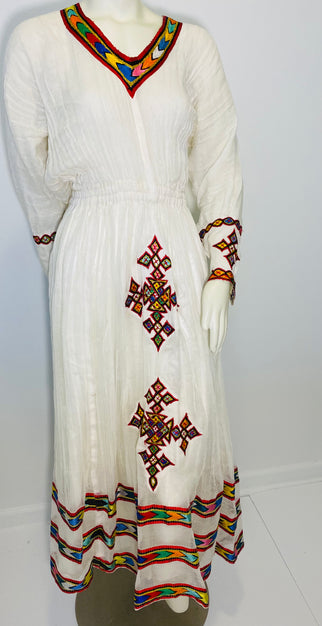 Habesha Dress with Red Tilet  (የሐገር ልብስ) “Selam”