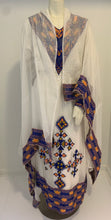 Load image into Gallery viewer, “Ariam” Traditional Habesha Dress with Orange And Blue Tilet
