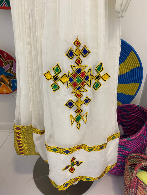 HABESHA DRESS W MultIcolored TIlet  (የሐገር ልብስ) “Addis”