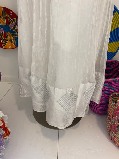 Traditional Nech be Nech  Habesha dress with silver Cross Tilet