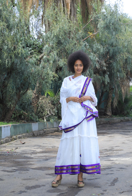 Habesha Dress with purple Tilet “Lilie 2”