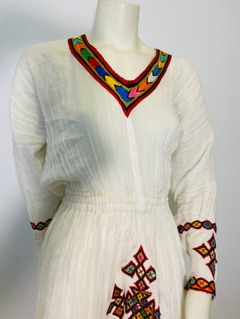 Habesha Dress with Red Tilet  (የሐገር ልብስ) “Selam”