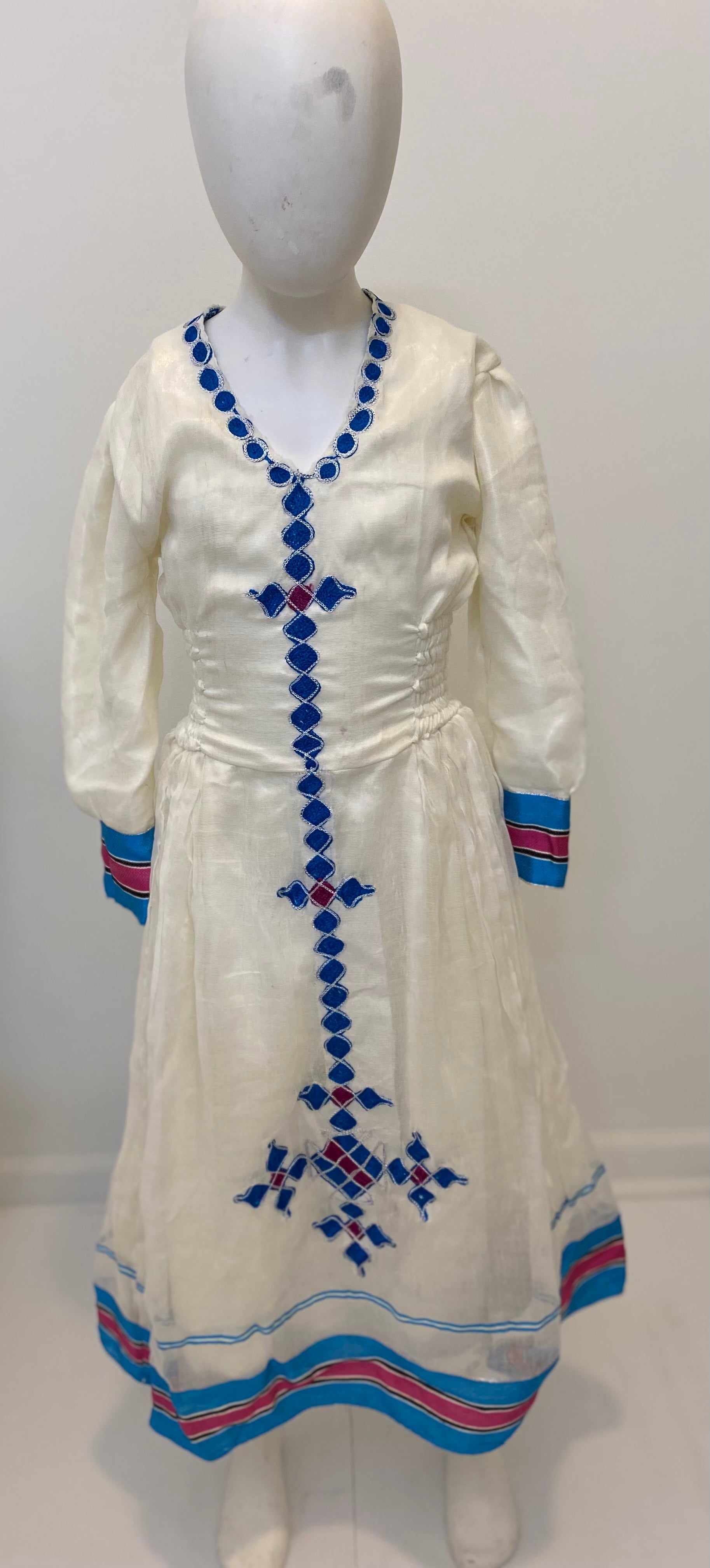 Blue and Pink Tilet Kid’s Habesha Dress