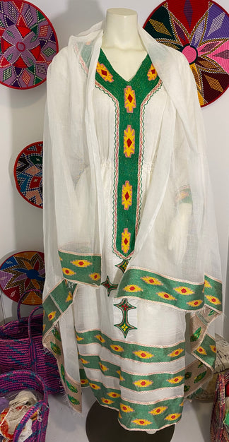 Habesha Dress with Green Tilet