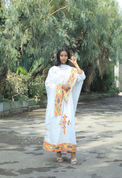 Habesha Dress with orange tilet “Birtukan 1”